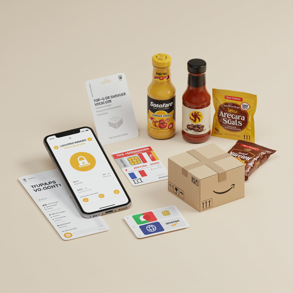 imagen1 "Montaje moderno que muestra los servicios de Locutorio Mamadou: transferencia de dinero, recarga de saldo, SIM internacional y alimentos latinoamericanos en un fondo neutro."